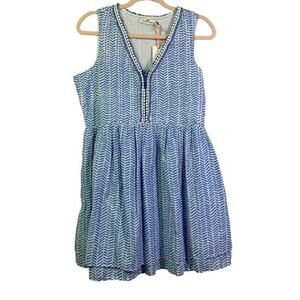 VINEYARD VINES Blue Chevron Fringe Pinktuck Mini Dress Size Small‎ - NWT